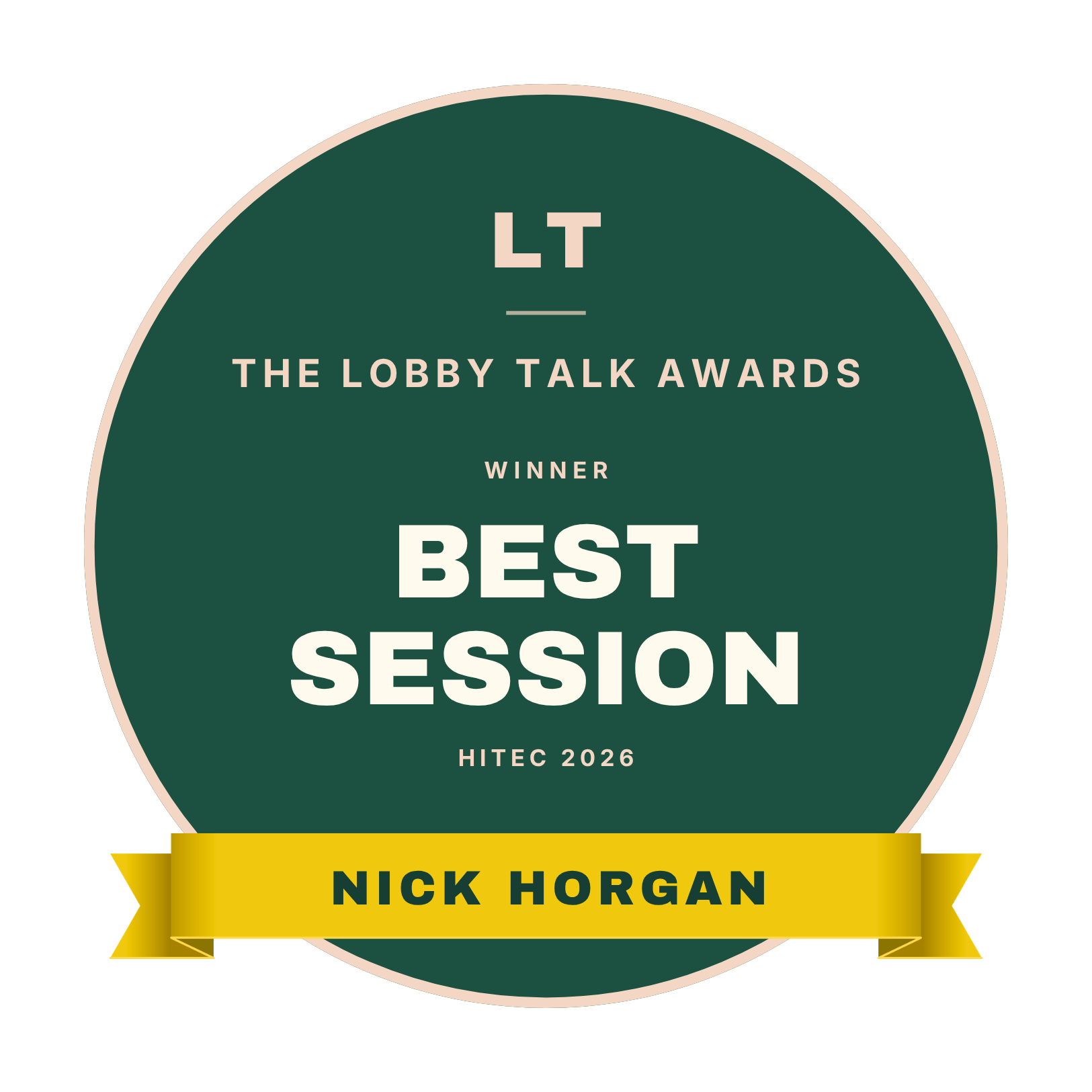 Lobby Talk Awards — Best Session winner, Nick Horgan (HITEC 2026).